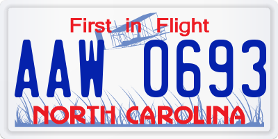 NC license plate AAW0693