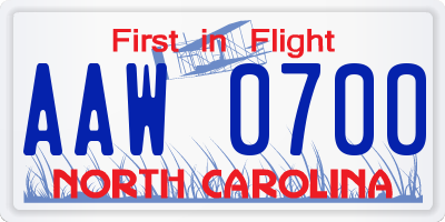 NC license plate AAW0700