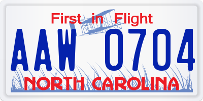 NC license plate AAW0704
