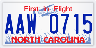 NC license plate AAW0715