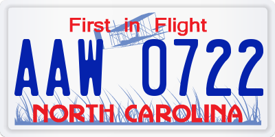 NC license plate AAW0722