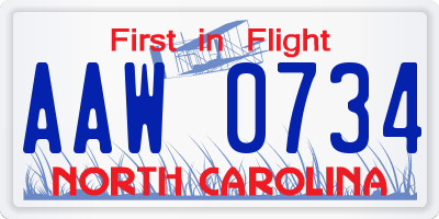 NC license plate AAW0734