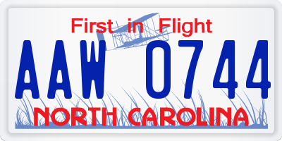 NC license plate AAW0744