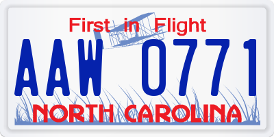 NC license plate AAW0771