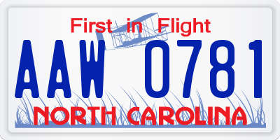 NC license plate AAW0781