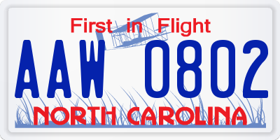 NC license plate AAW0802