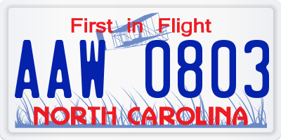 NC license plate AAW0803