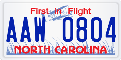 NC license plate AAW0804