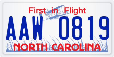 NC license plate AAW0819