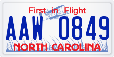 NC license plate AAW0849