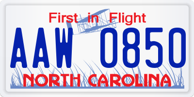 NC license plate AAW0850