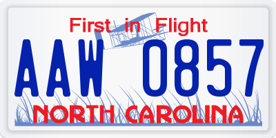 NC license plate AAW0857
