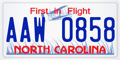 NC license plate AAW0858