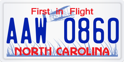 NC license plate AAW0860