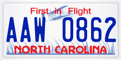 NC license plate AAW0862