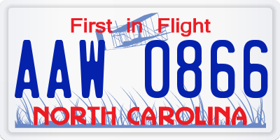 NC license plate AAW0866