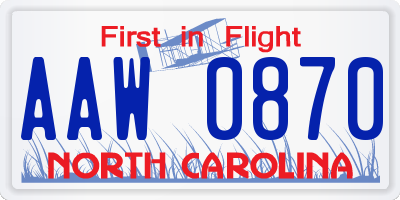 NC license plate AAW0870