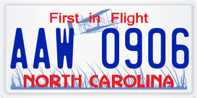 NC license plate AAW0906