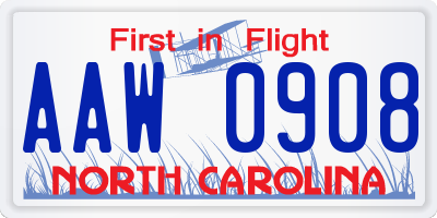 NC license plate AAW0908