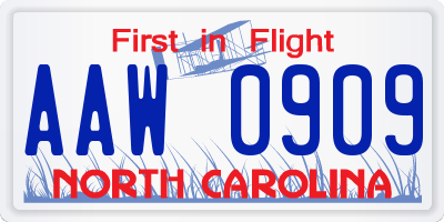 NC license plate AAW0909