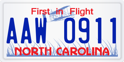 NC license plate AAW0911