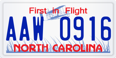 NC license plate AAW0916