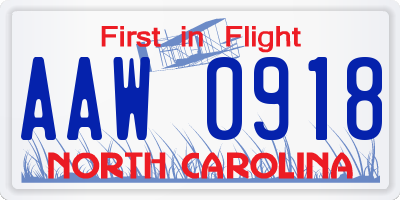 NC license plate AAW0918