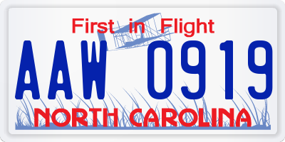 NC license plate AAW0919