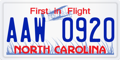 NC license plate AAW0920