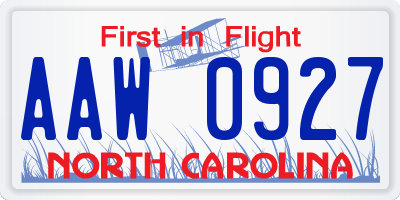 NC license plate AAW0927