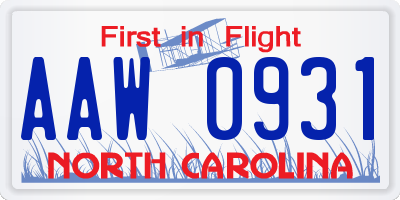 NC license plate AAW0931