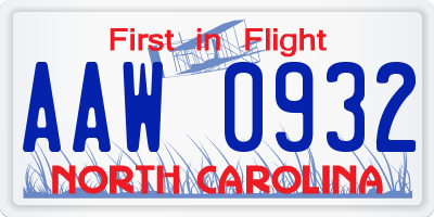 NC license plate AAW0932