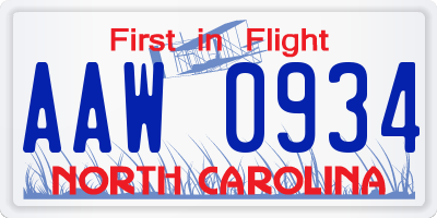 NC license plate AAW0934