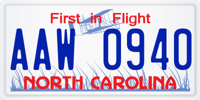 NC license plate AAW0940