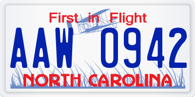 NC license plate AAW0942