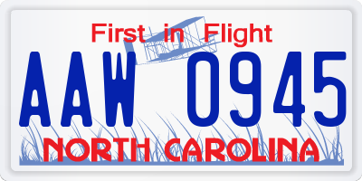 NC license plate AAW0945