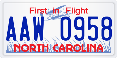 NC license plate AAW0958