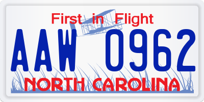 NC license plate AAW0962
