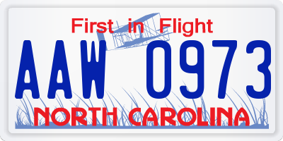 NC license plate AAW0973