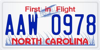 NC license plate AAW0978