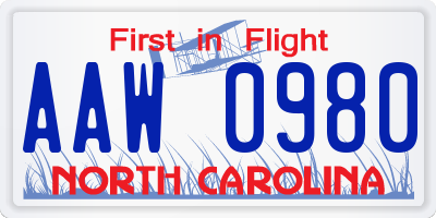 NC license plate AAW0980