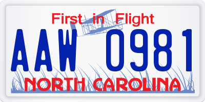 NC license plate AAW0981
