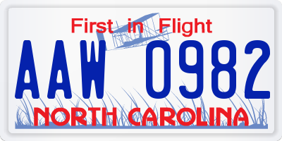 NC license plate AAW0982