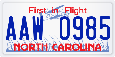 NC license plate AAW0985