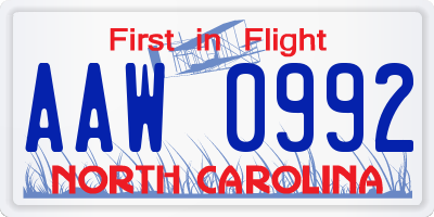 NC license plate AAW0992