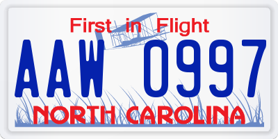 NC license plate AAW0997