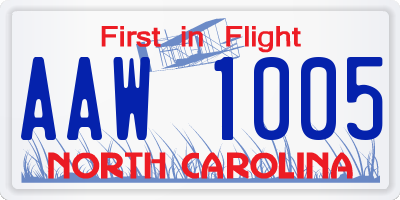NC license plate AAW1005