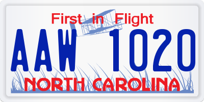 NC license plate AAW1020
