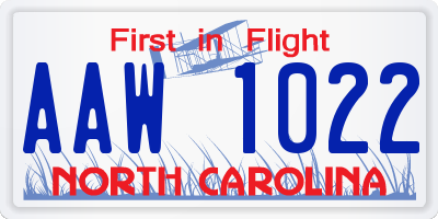 NC license plate AAW1022