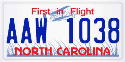 NC license plate AAW1038